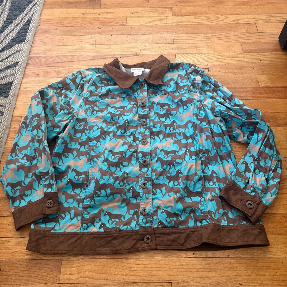 Vintage Toffee Apple Teal Horse Print Jacket Size XXL